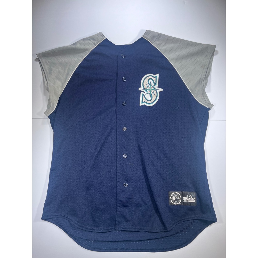 Majestic Seattle Mariners Jersey Mens XL Navy Blue Sleeveless Mesh Button‎ Vest